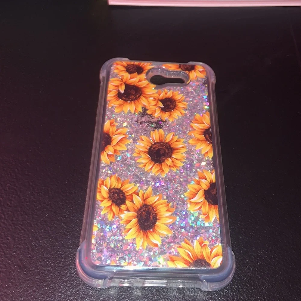 5for$10 Galaxy A71 4G, J7 2017 Bling Liquid Glitter Case Reinforced -Sunflower